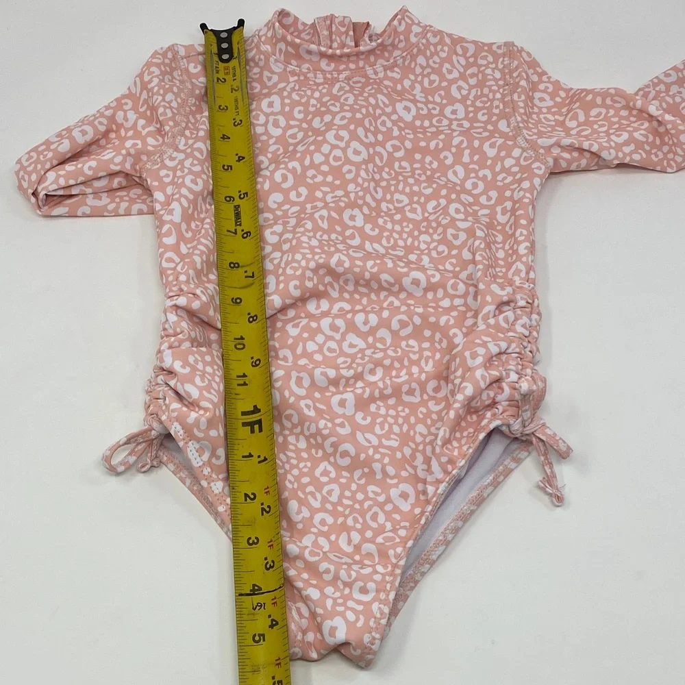 Tahari  Girls Pink Leopard Long Sleeve Rash guard Swimsuit Size 4